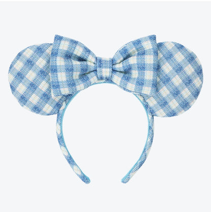 Japan Tokyo Disney Resort Minnie Ears Cap Headband Gingham check Blue