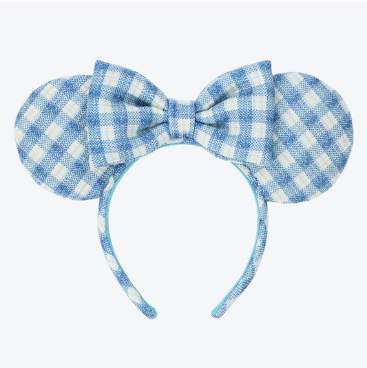 Japan Tokyo Disney Resort Minnie Ears Cap Headband Gingham check Blue