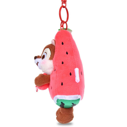 Japan Tokyo Disney Store Chip and Dale Plush Toy Keychain "I Love Watermelon"