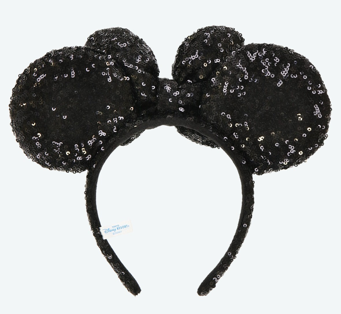 Japan Tokyo Disney Resort Ears HeadBand Hat Minnie Black Ribbon sequins shine