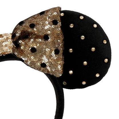 Japan Tokyo Disney Resort Minnie Mouse Headband Ears Velor Dot Gold