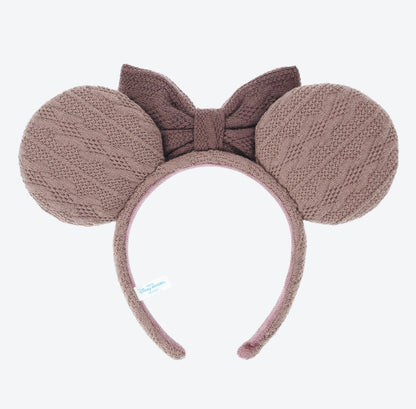 Japan Tokyo Disney Resort Minnie Mouse Ears Headband Free Ribbon Knit Brown 2025