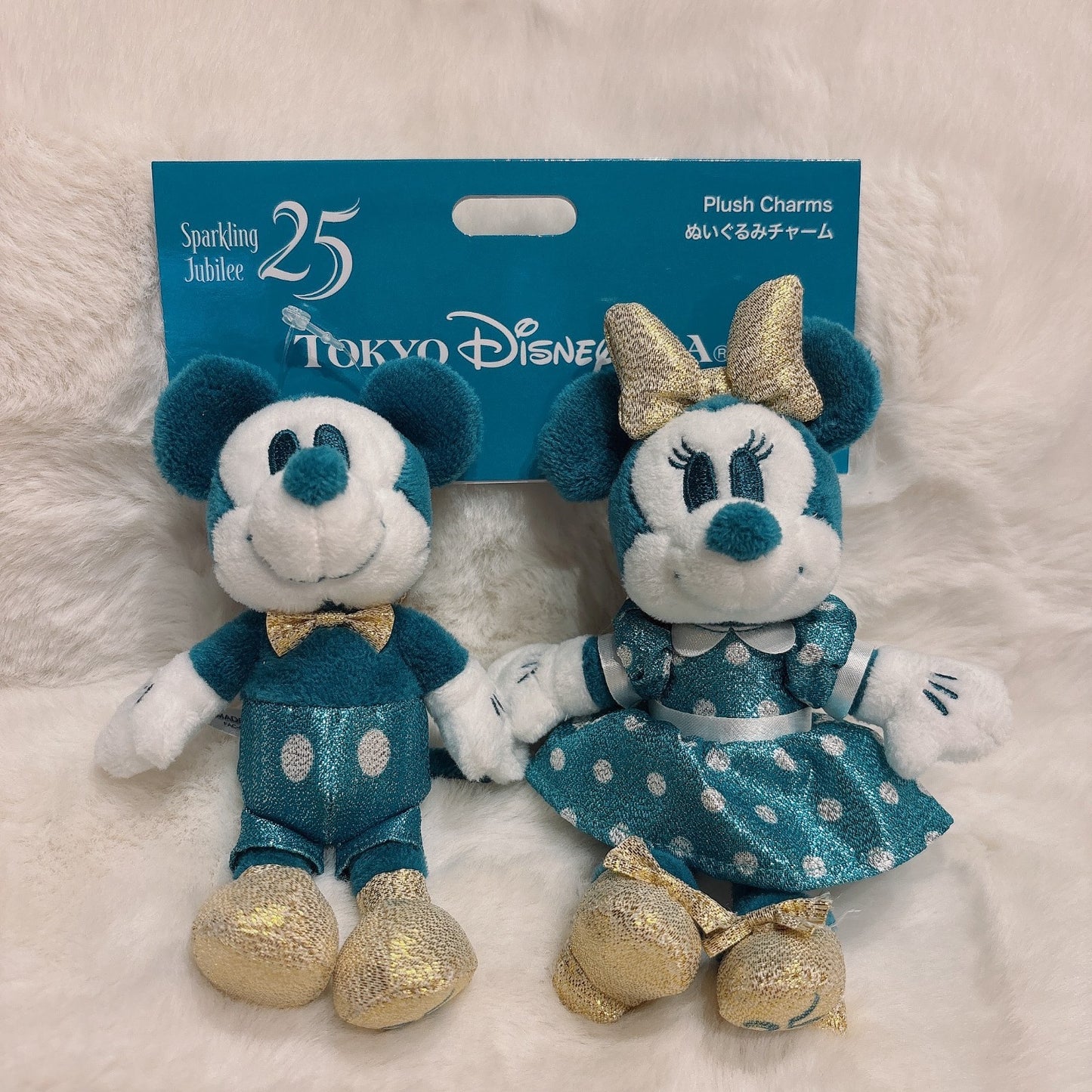 Japan Tokyo Disney Resort Sparkling Jubilee Mickey Minnie Plush Keychain 25th
