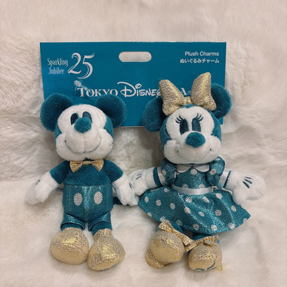 Japan Tokyo Disney Resort Sparkling Jubilee Mickey Minnie Plush Keychain 25th