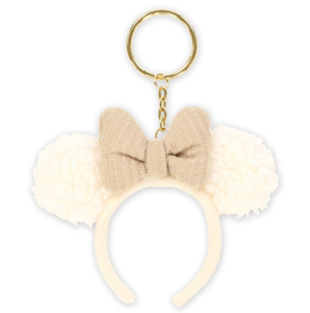 Japan Tokyo Disney Resort Minnie Ears Keychain Winter Fluffy White