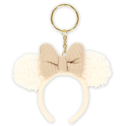 Japan Tokyo Disney Resort Minnie Ears Keychain Winter Fluffy White