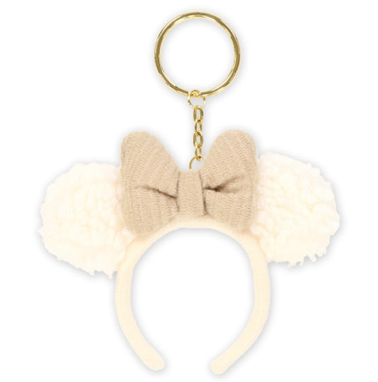 Japan Tokyo Disney Resort Minnie Ears Keychain Winter Fluffy White