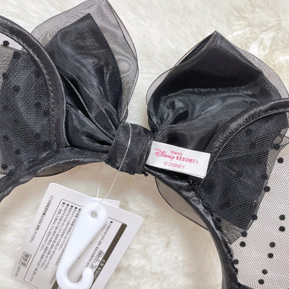 Japan Tokyo Disney Resort Store Ears HeadBand Hat New! Lace polka dots Black