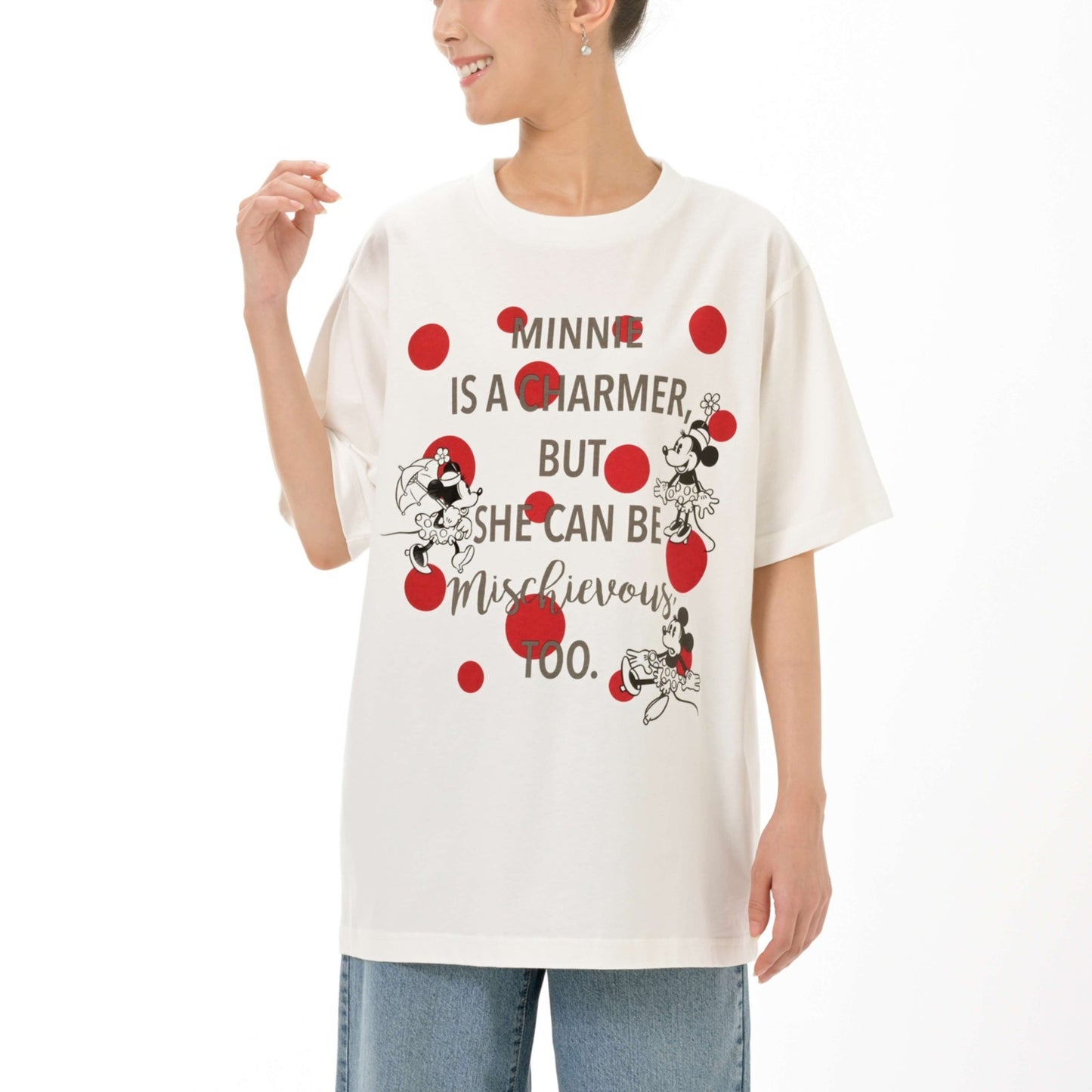 Japan Tokyo Disney Store Minnie Short-Sleeve T-Shirt Sign Dot White Collection