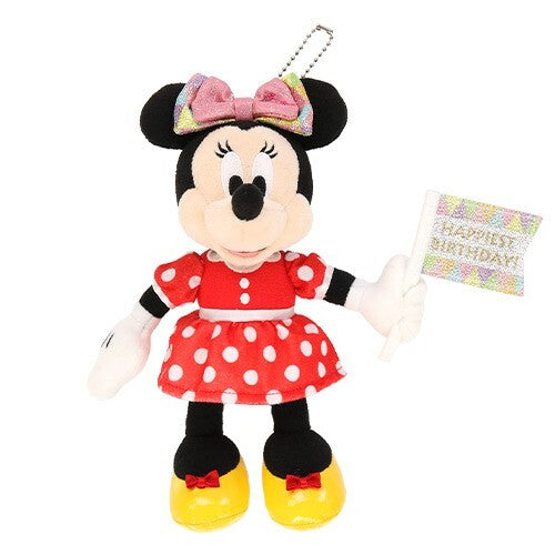 Japan Tokyo Disney Resort Minnie Mouse Plush Toy Badge Happiest Birthday