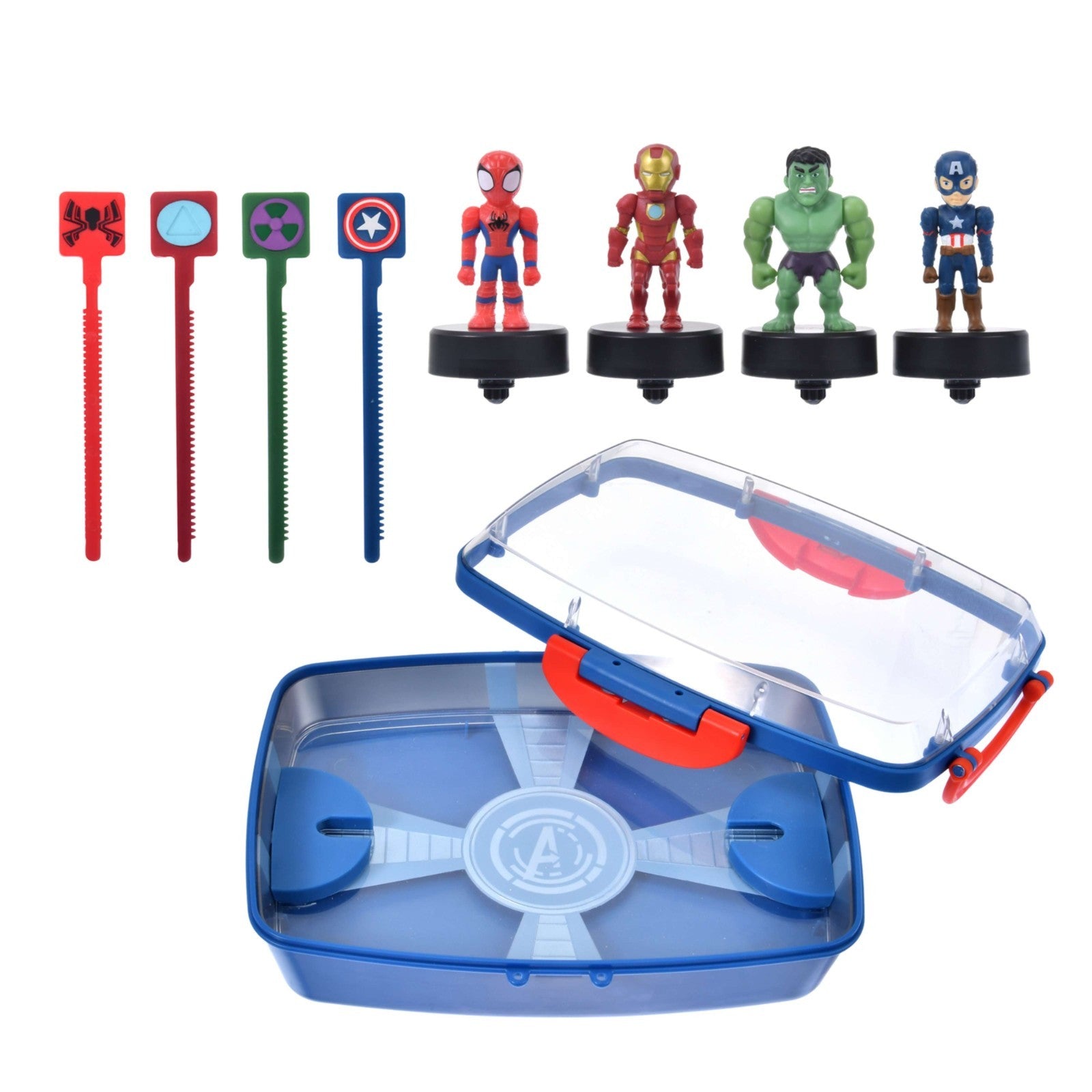 Japan Tokyo Disney Store Marvel Toy Spinning Top Set Case Avengers Battle Arena