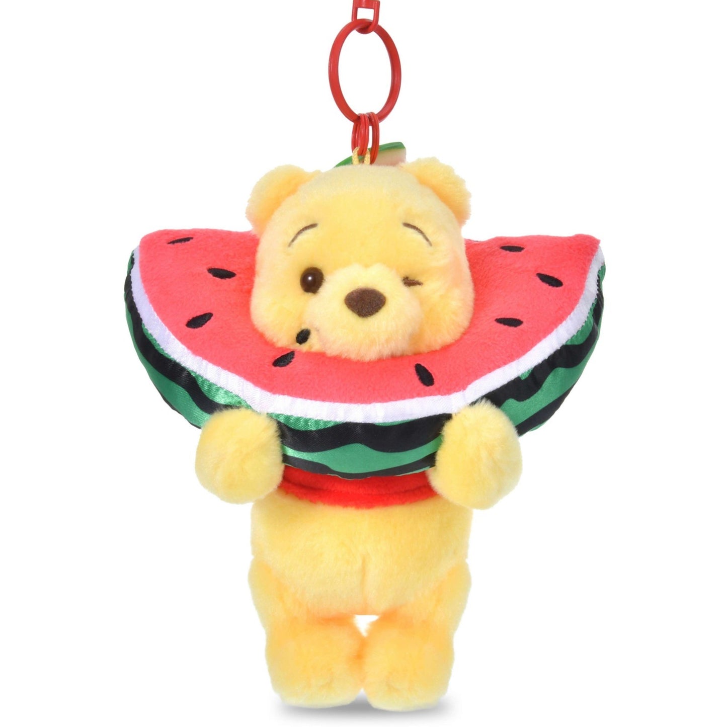 Japan Tokyo Disney Store Winnie the Pooh Plush Toy Keychain "I Love Watermelon"