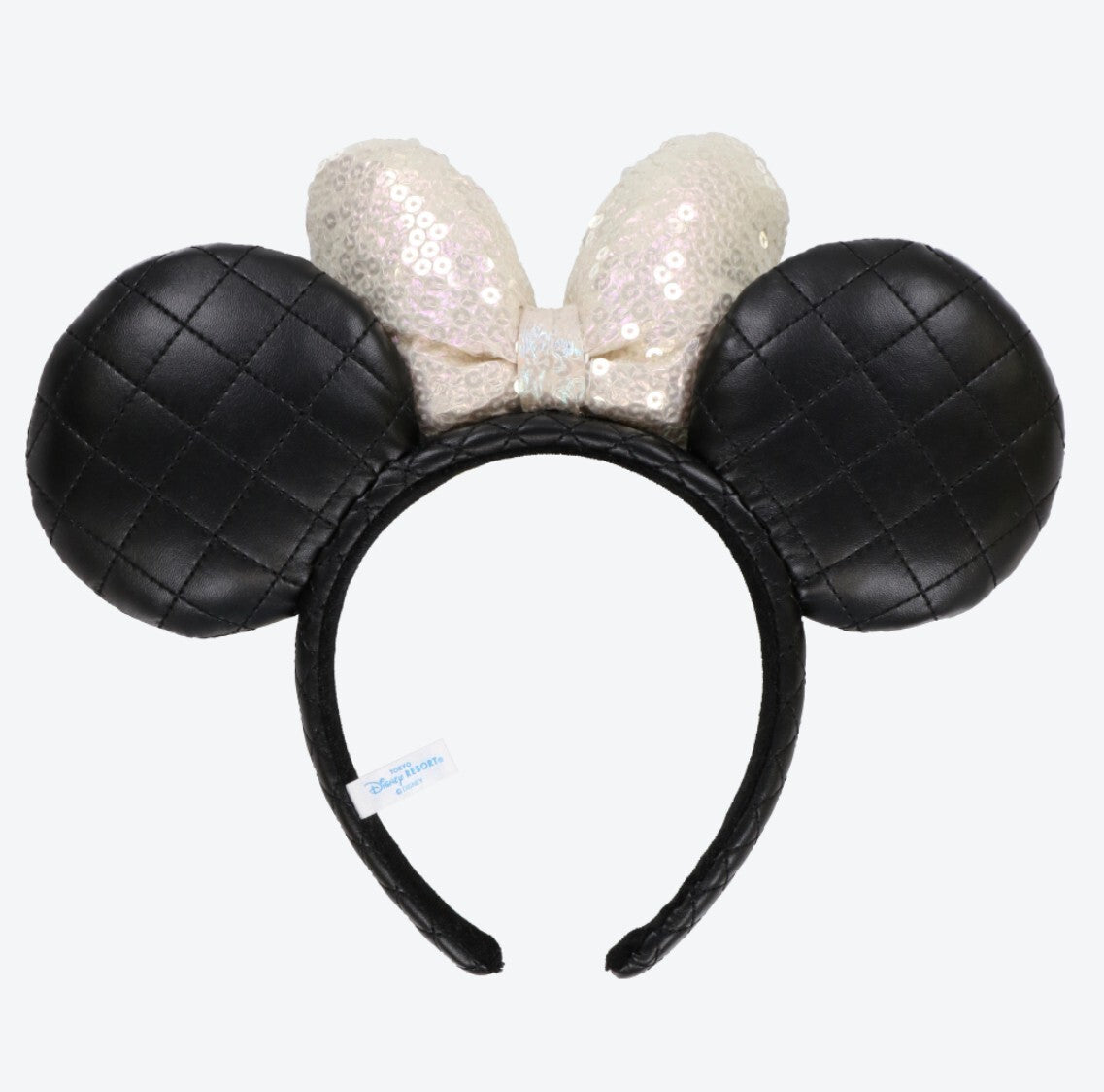 Japan Tokyo Disney Resort Store Ears HeadBand Hat White Leather Pearls Sequins