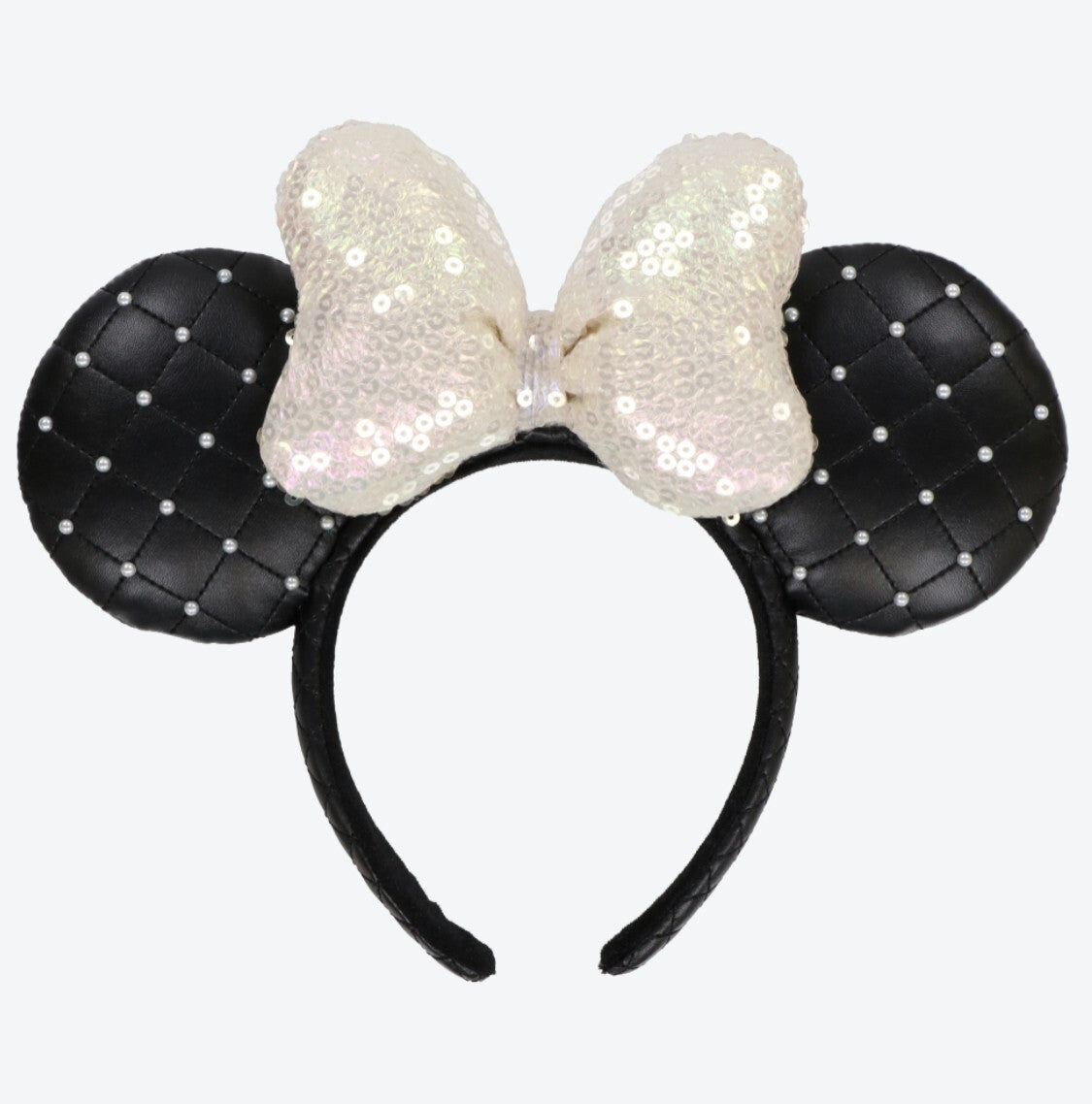 Japan Tokyo Disney Resort Store Ears HeadBand Hat White Leather Pearls Sequins