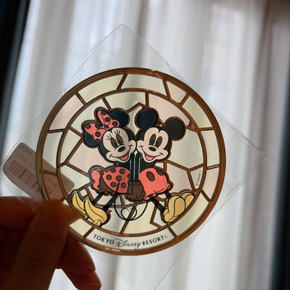 Japan Tokyo Disney Resort Stained Glass Coaster Glass Mickey & Minnie