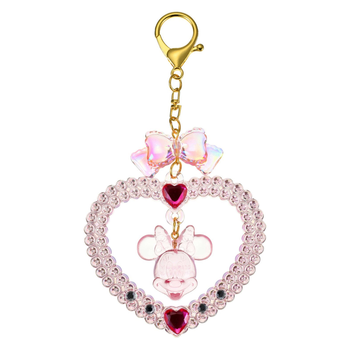 Japan Tokyo Disney Store Minnie Mouse Keychain Heart Glitter Lovely Fes