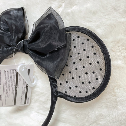 Japan Tokyo Disney Resort Store Ears HeadBand Hat New! Lace polka dots Black