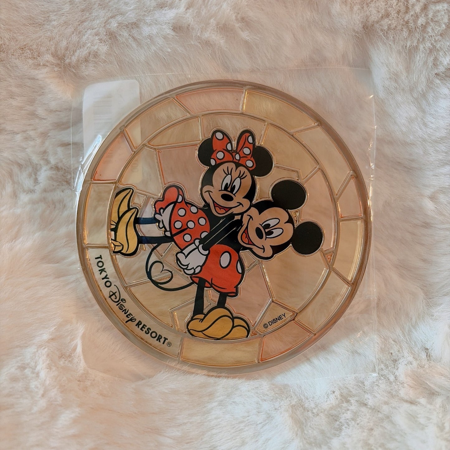 Japan Tokyo Disney Resort Stained Glass Coaster Glass Mickey & Minnie