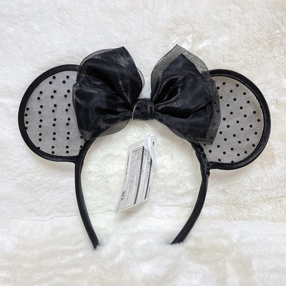 Japan Tokyo Disney Resort Store Ears HeadBand Hat New! Lace polka dots Black