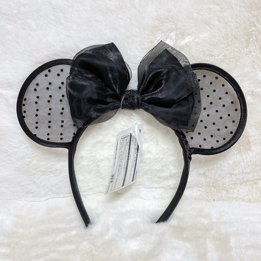 Japan Tokyo Disney Resort Store Ears HeadBand Hat New! Lace polka dots Black
