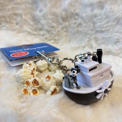 Japan Tokyo Disney Resort Popcorn Bucket Keychain Steamboat Willie Mickey