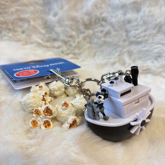 Japan Tokyo Disney Resort Popcorn Bucket Keychain Steamboat Willie Mickey