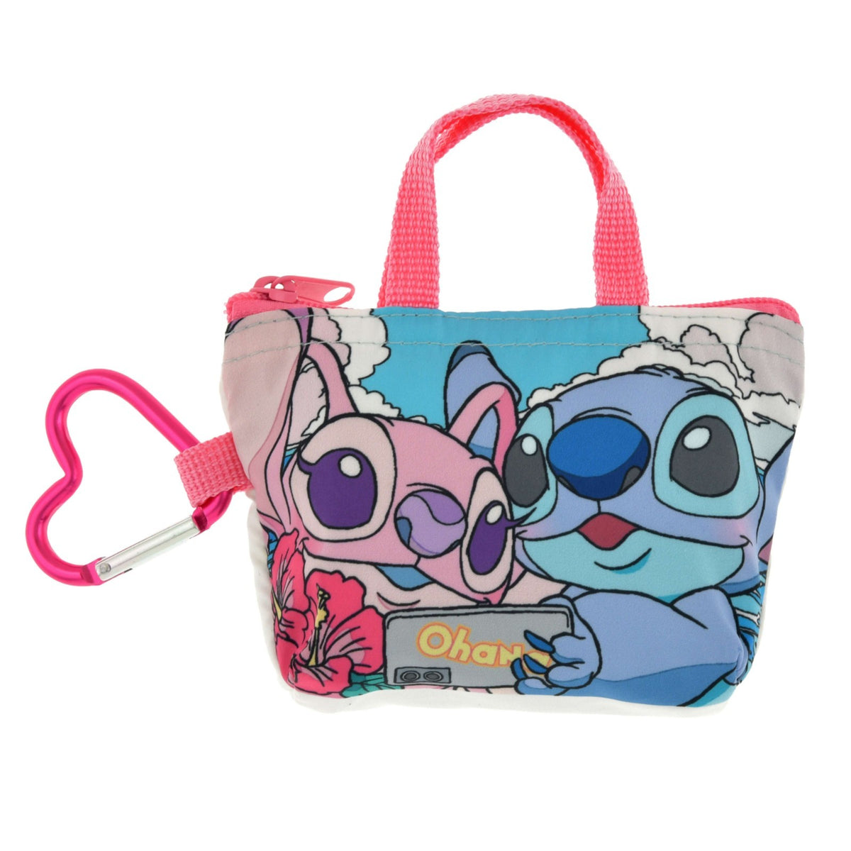 Japan Tokyo Disney Store Stitch & Angel Shopping Eco Bag Pouch & Carabiner