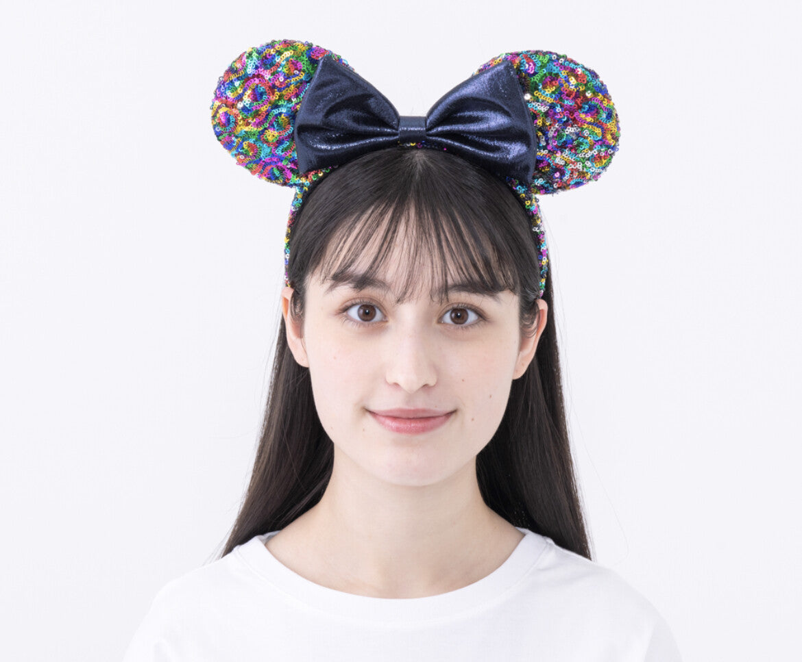 Japan Tokyo Disney Resort Headband Ears Sequin black ribbon Minnie