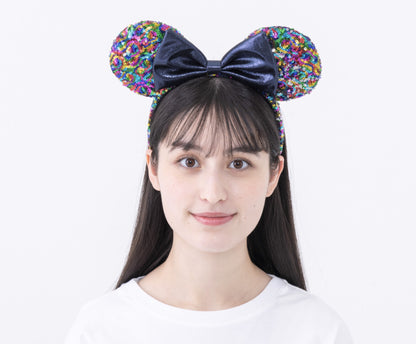 Japan Tokyo Disney Resort Headband Ears Sequin black ribbon Minnie