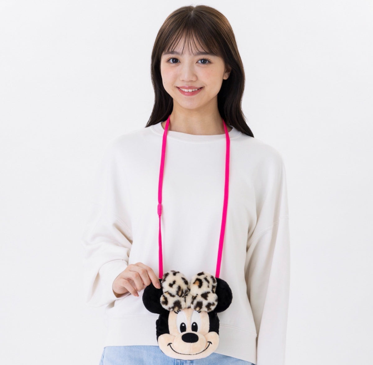 Japan Tokyo Disney Resort Minnie Mouse Face Leopard Print Shoulder Bag