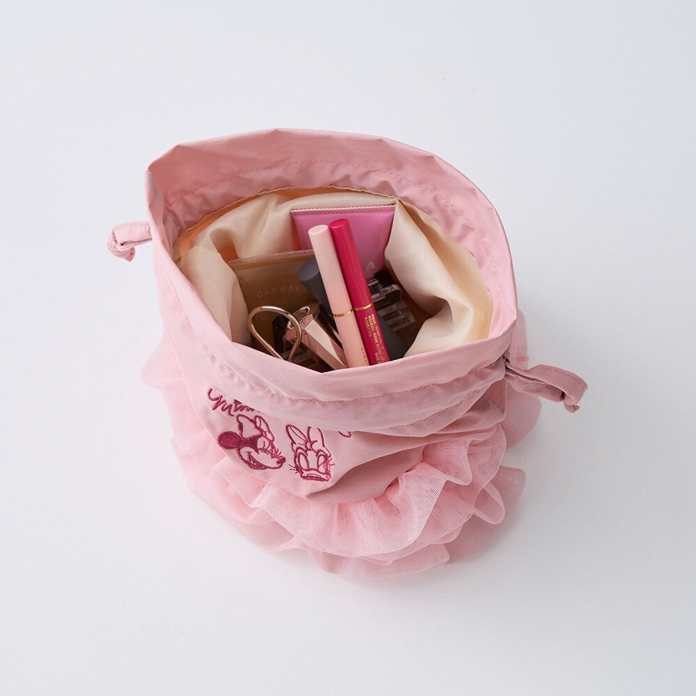 Japan Disney Fantasy Shop Bellemaison Minnie Daisy Tulle Drawstring Pouch Pink