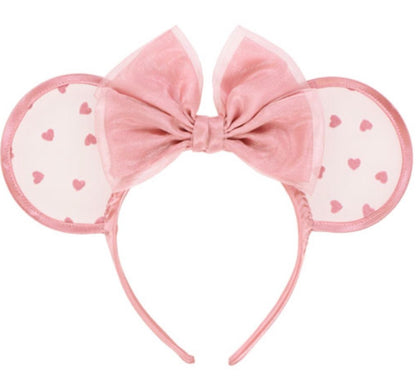Japan Tokyo Disney Resort Store Ears HeadBand Hat Lace polka dots Pink Heart
