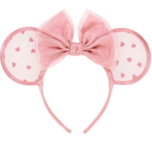 Japan Tokyo Disney Resort Store Ears HeadBand Hat Lace polka dots Pink Heart
