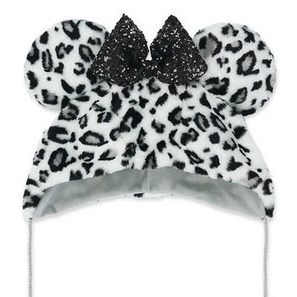 Japan Tokyo Disney Resort Minnie Fan Cap Fluffy Leopard print White