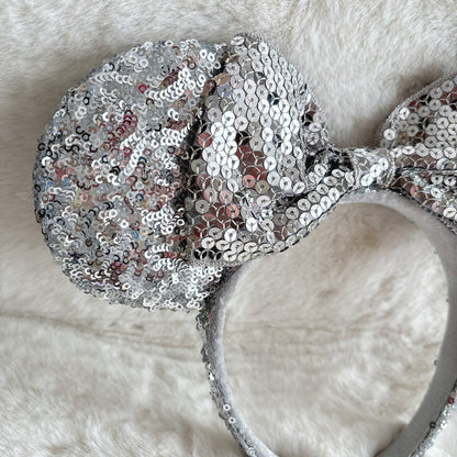 Japan Tokyo Disney Resort Ears HeadBand Hat Minnie Silver sequins shine