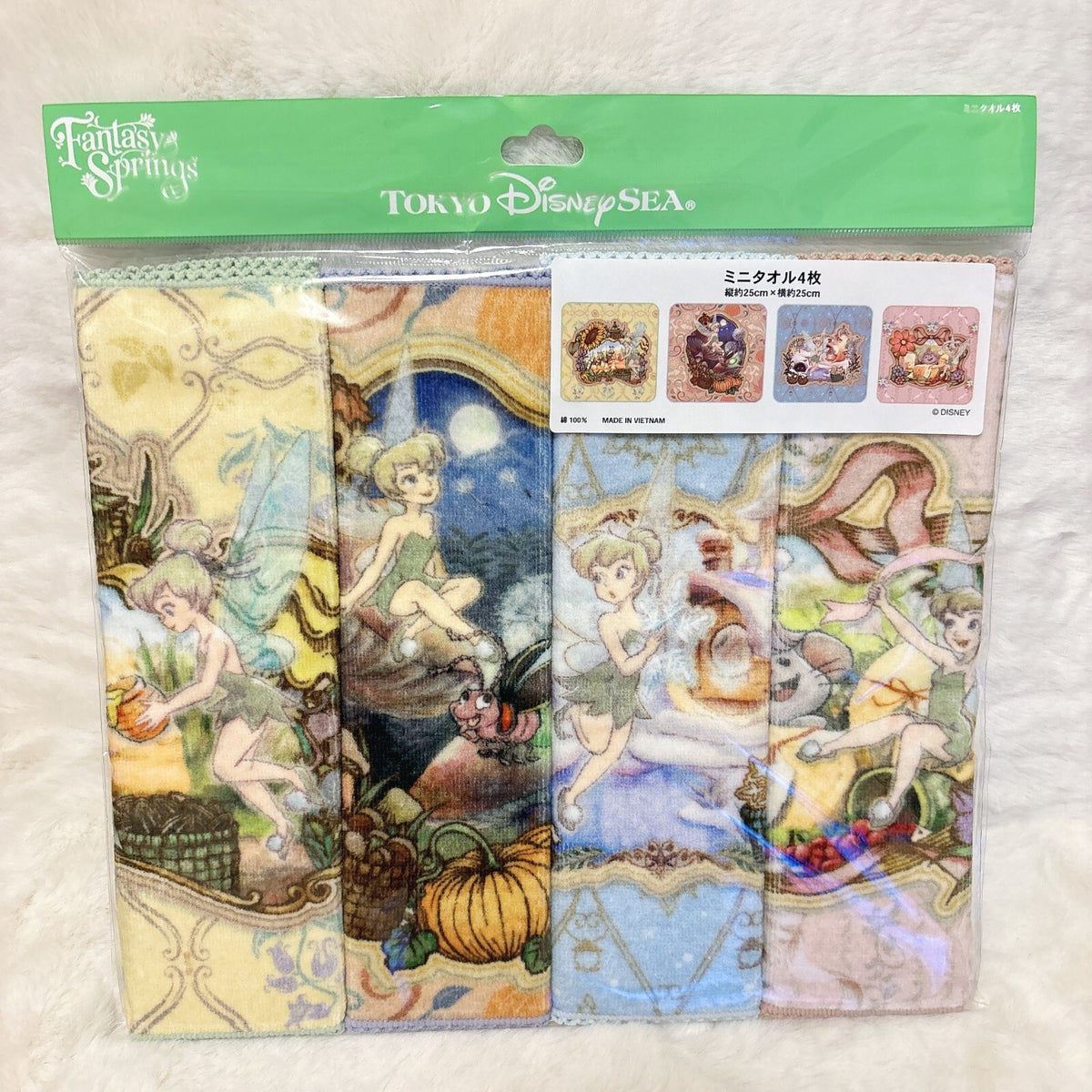 Japan Tokyo Disney Resort Mini Towel Set Tinker Bell Fantasy Springs