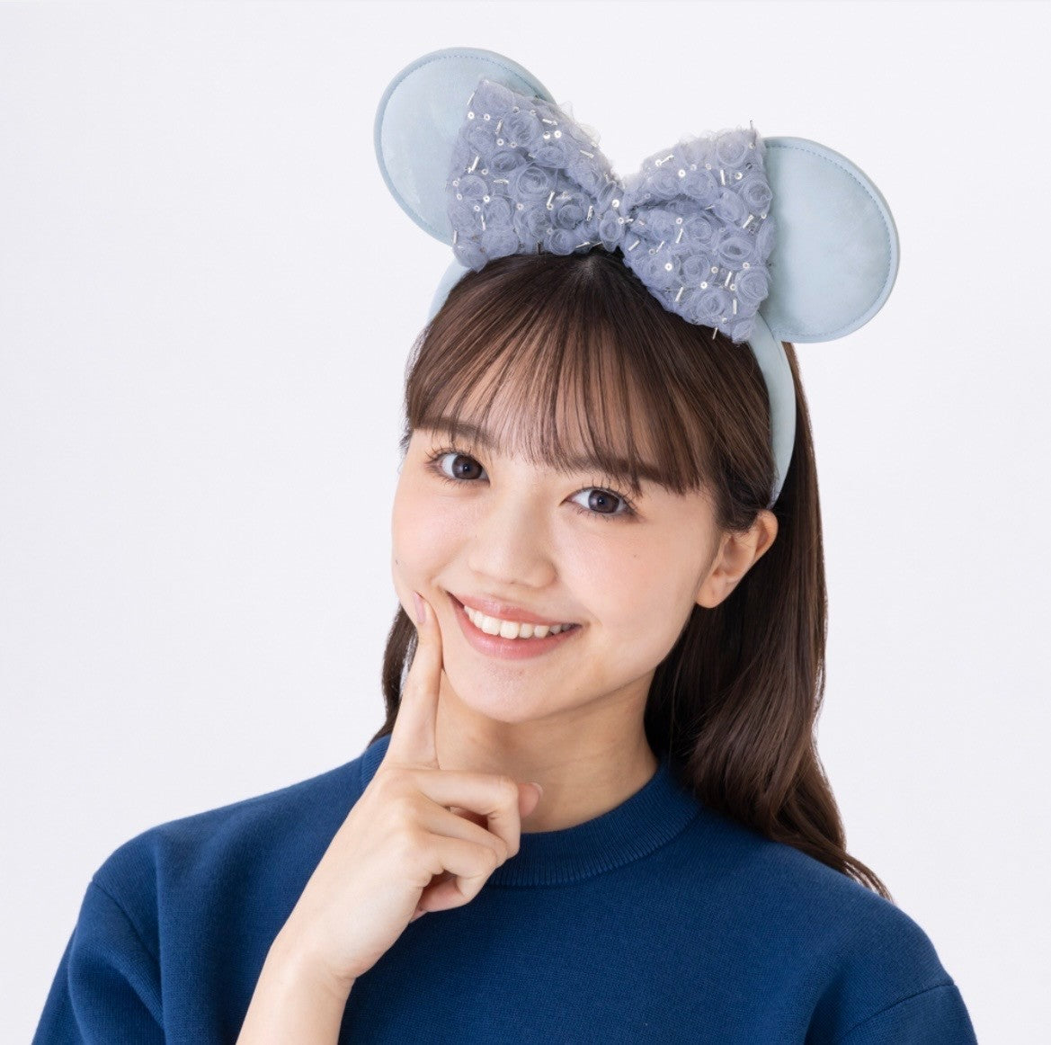 Japan Tokyo Disney Resort Minnie Mouse Ears Headband Free Size Blue Ribbon 2026
