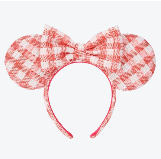 Japan Tokyo Disney Resort Minnie Ears Cap Headband Gingham check RED