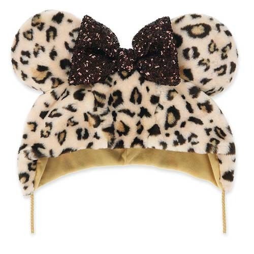 Japan Tokyo Disney Resort Minnie Fan Cap Fluffy Leopard print Beige