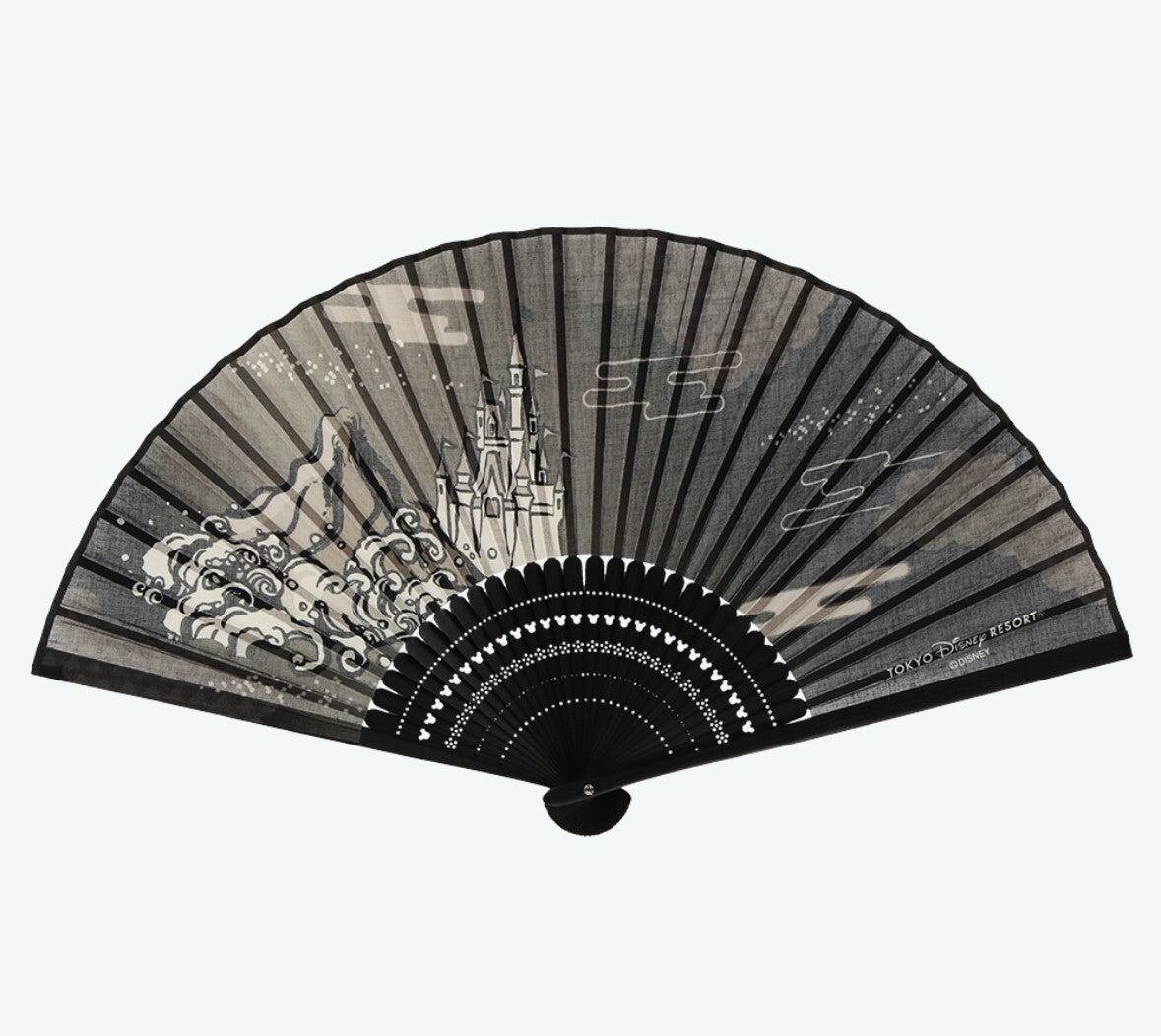 Japan Tokyo Disney Resort Folding fan Mickey Black Cinderella Castle Japanese