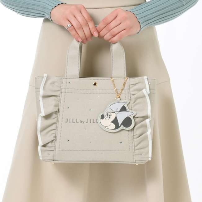 Japan Tokyo Disney Store Minnie JILL JILLSTUART Tote Bag Bag Charm Jeweled Frill