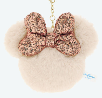 Japan Tokyo Disney Resort Minnie Fluffy Sequin Ears Keychain Brown