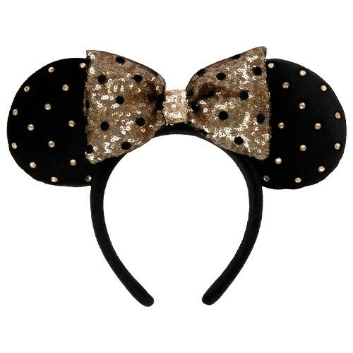 Japan Tokyo Disney Resort Minnie Mouse Headband Ears Velor Dot Gold