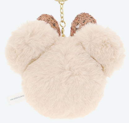 Japan Tokyo Disney Resort Minnie Fluffy Sequin Ears Keychain Brown