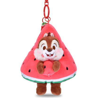 Japan Tokyo Disney Store Chip and Dale Plush Toy Keychain "I Love Watermelon"