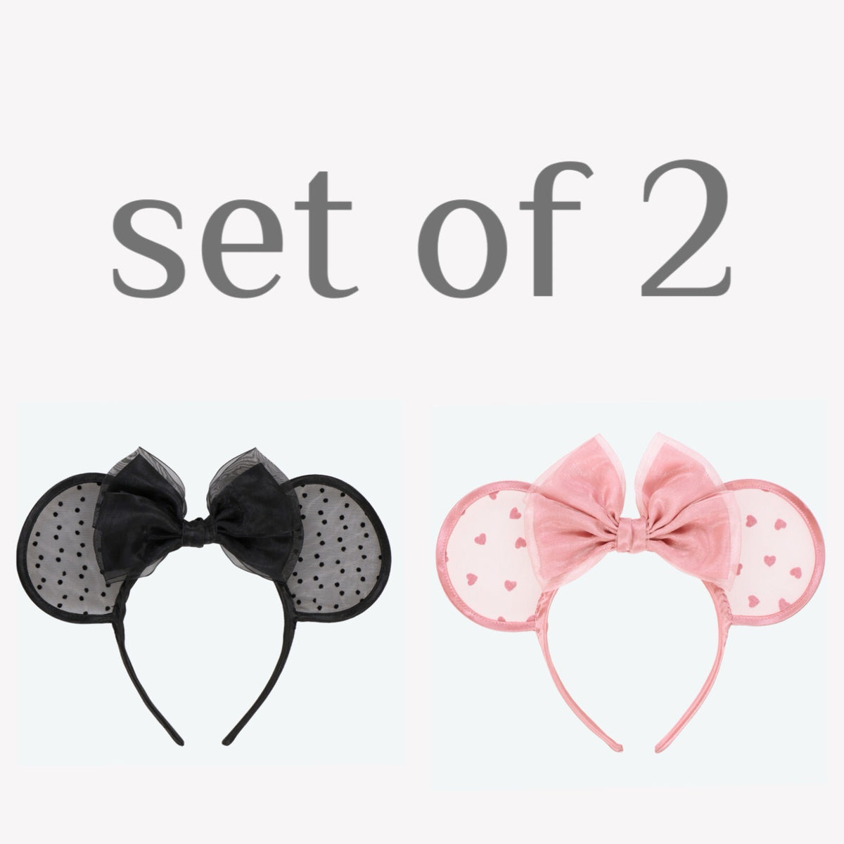 Japan Tokyo Disney Resort Ears HeadBand Hat Lace Pink & Black Heart