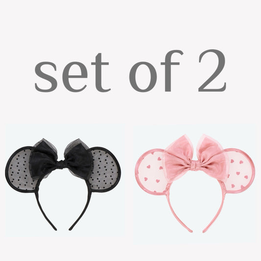 Japan Tokyo Disney Resort Ears HeadBand Hat Lace Pink & Black Heart