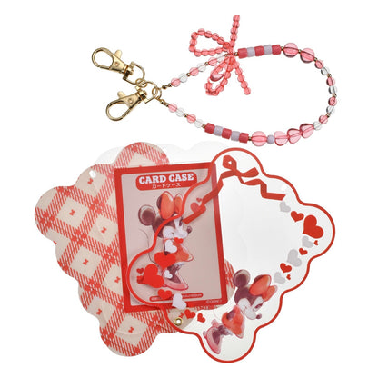 Japan Tokyo Disney Store Minnie Card Holder with Bead Charm Heart-Pounding