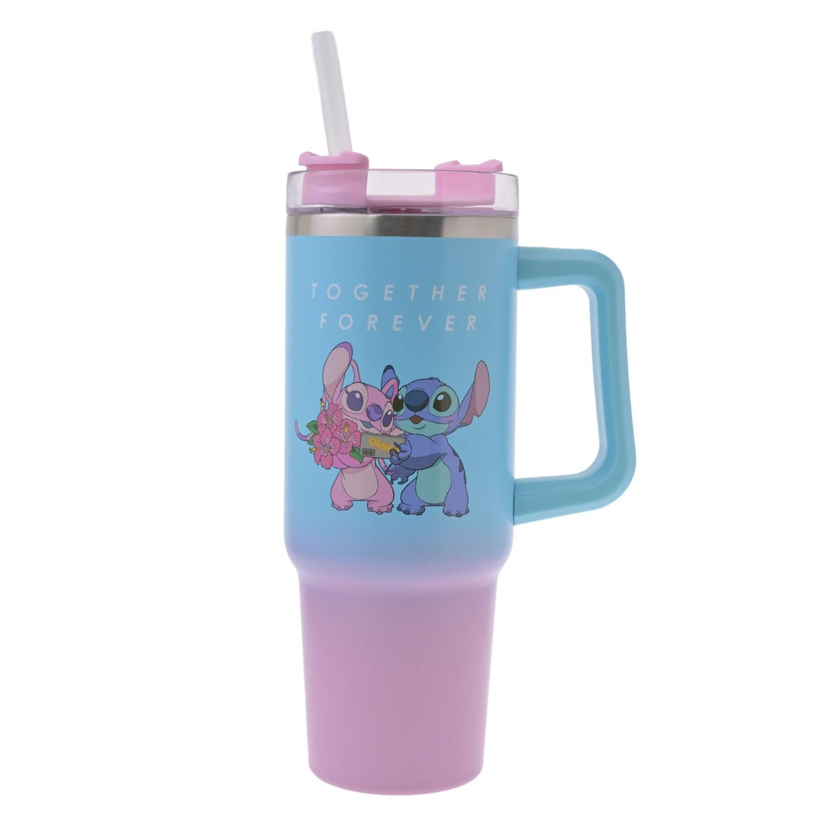 Japan Tokyo Disney Store Stitch & Angel Stainless Steel Tumbler with Straw
