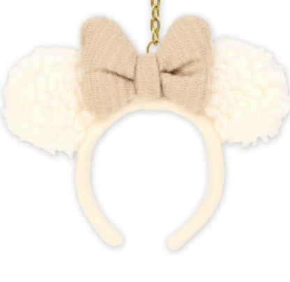 Japan Tokyo Disney Resort Minnie Ears Keychain Winter Fluffy White